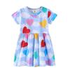 Colorful Heart Print Princess Dress: European & American Style Summer Dresses for Girls