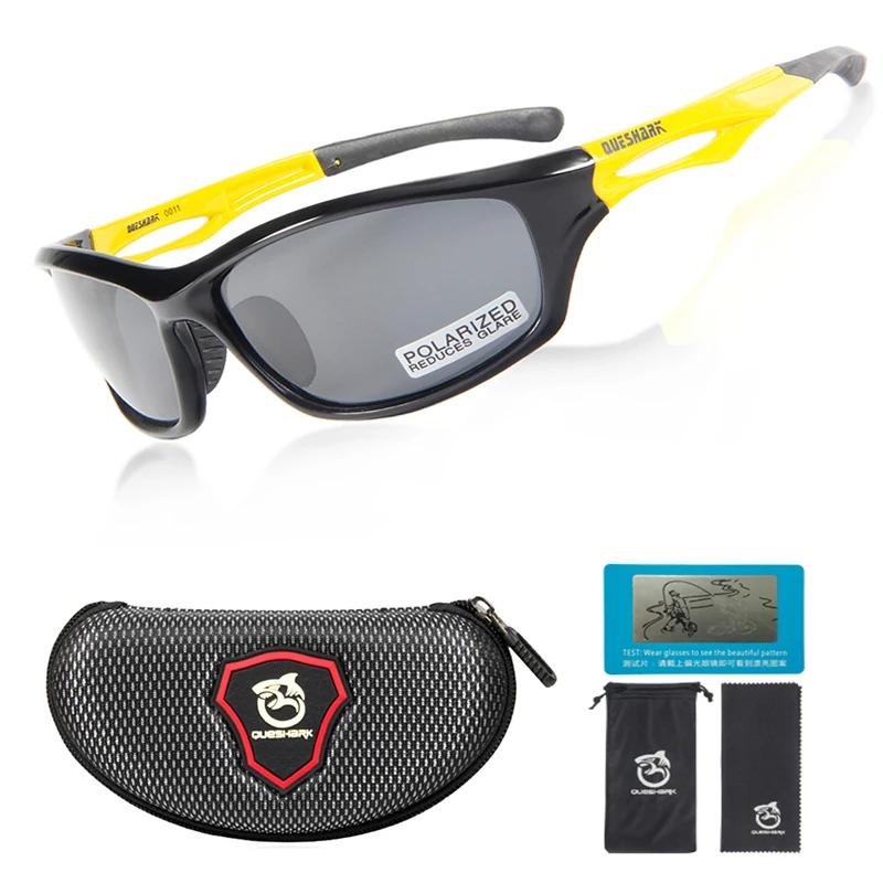 

Queshark Мужские и женские поляризационные спортивные солнцезащитные очки UV400 с антибликовым покрытием, очки для езды на велосипеде и рыбалки TR90 UV400, очки для кемпинга и пешего туризма QE11 чёрный/жёлтый