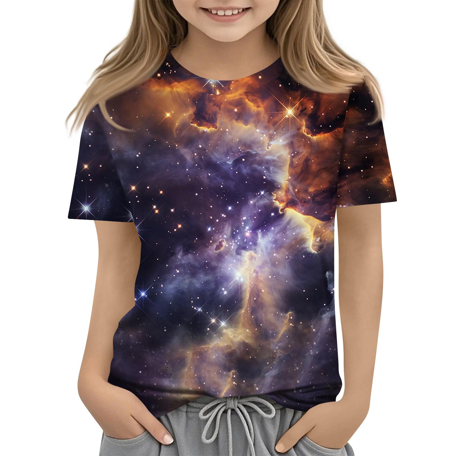 

Футболка для малышей, девочек и мальчиков, симпатичные футболки с принтом звездного неба, детские рубашки 1-15 лет 110 шафрановый