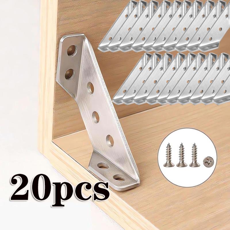 

20set Universal Furniture Corner Connector Stainless Steel Heavy Duty Corner Brackets Angle Shelf Brackets for Wood With Screw