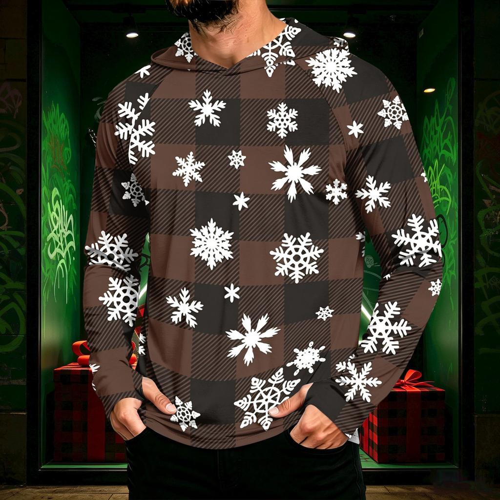 Men's Long Sleeve Hooded Sun Shirt with Christmas Print for Casual Daily Wear