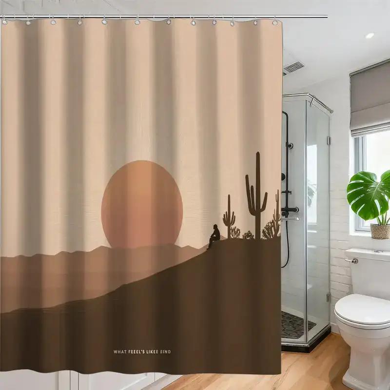 1Pc Bathroom Shower Curtain, Desert Adventure, Bright Sun Shower Curtain, With 12 Hooks, Bathroom Curtain For Home Decor
