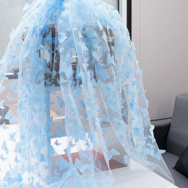 1/3/5 Yards Tulle Embroidery Butterfly Organza Fabric for Wedding Birthday Party Dress Fabric DIY Background Decoration
