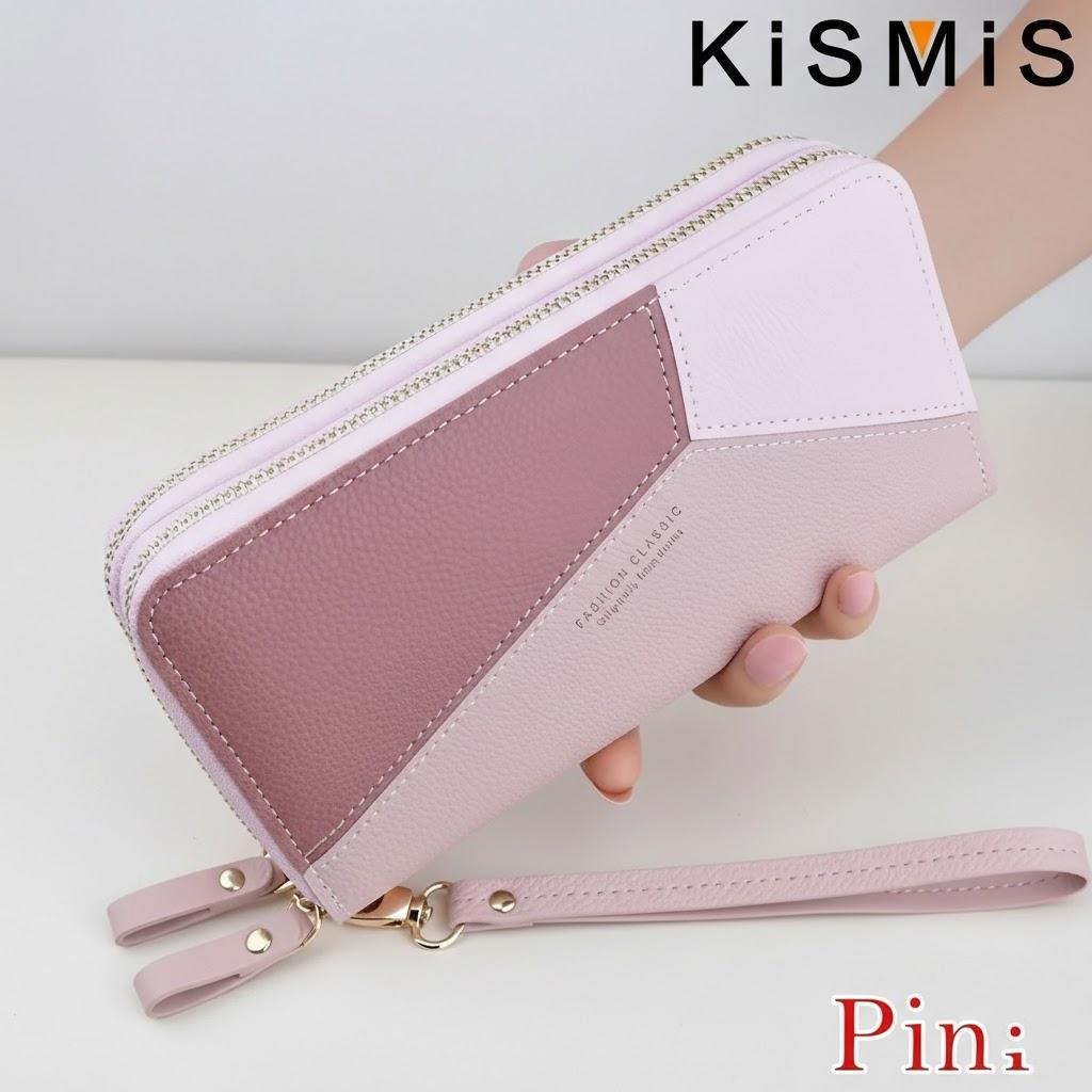 

Stylish Women Leather Wallet Pink Clutch Double Zipper Phone Bag Card Holder Coin Purse for Women рожевий