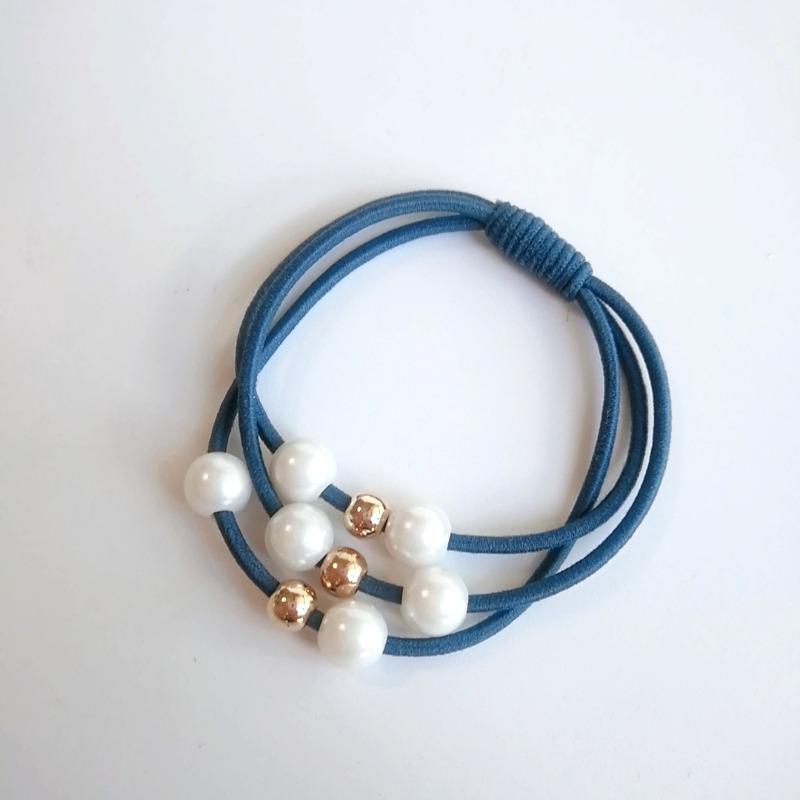 

10pcs New Trendy Hair Accessories 3-Line 9-Pearl Elastic Ponytail Holder Popular Elastic Band for Women