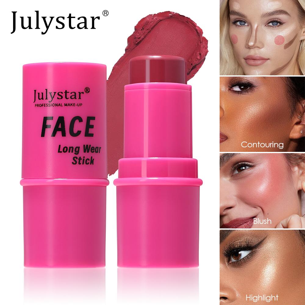 Julystar Makeup Stick, Contour Highlighter Blush Stick for Face, Shimmer High Light Stick, Creamy Natural Face Shaping Contour Brightening Blush Stick
