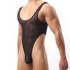 Men'S Vest Bodysuit Sexy Mesh See-Through Undershirt Backless Thong Underwear Wrestling Fitness Swimwear Exotic Lingerie