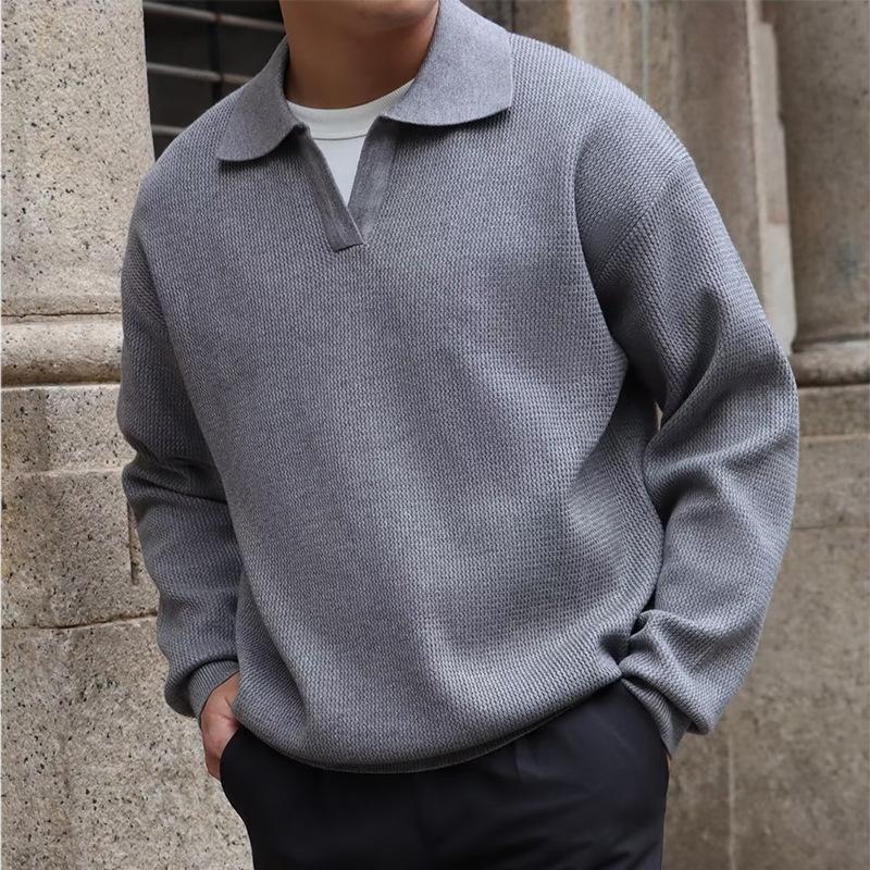 Men s Slim Fit Retro Long Sleeve Knit Polo Sweater L