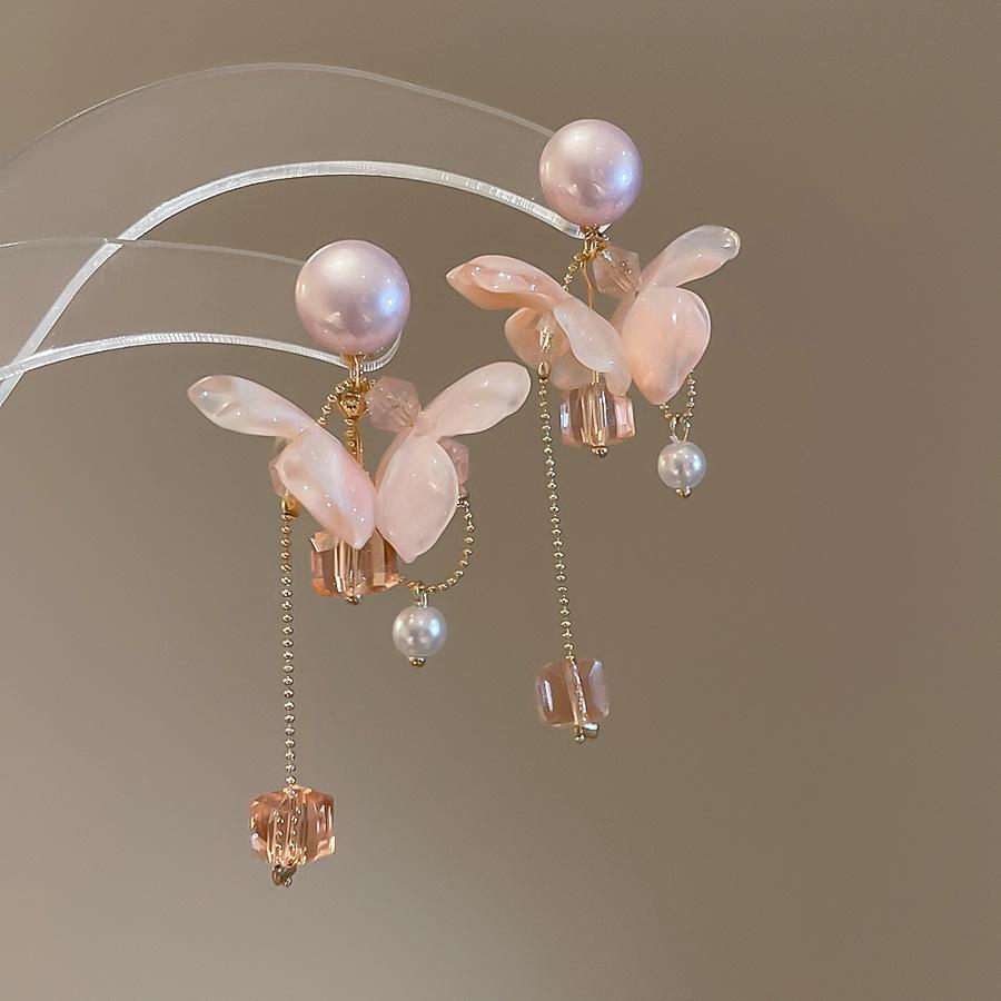 Retro Silbernadel Eingelegte Diamant Kristall Perlen Ohrringe - Luxuriöse Lange Europäische & Amerikanische Stil Ohrringe für Frauen