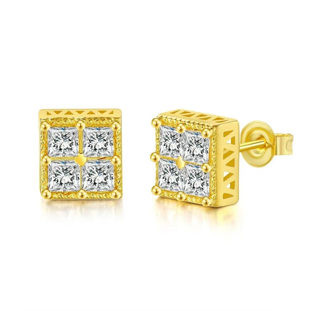 Square Cubic Zirconia Stud Earrings for Women and Men Noble Weddings Parties Jewelry Gift Hip - Hop Fans Accessories