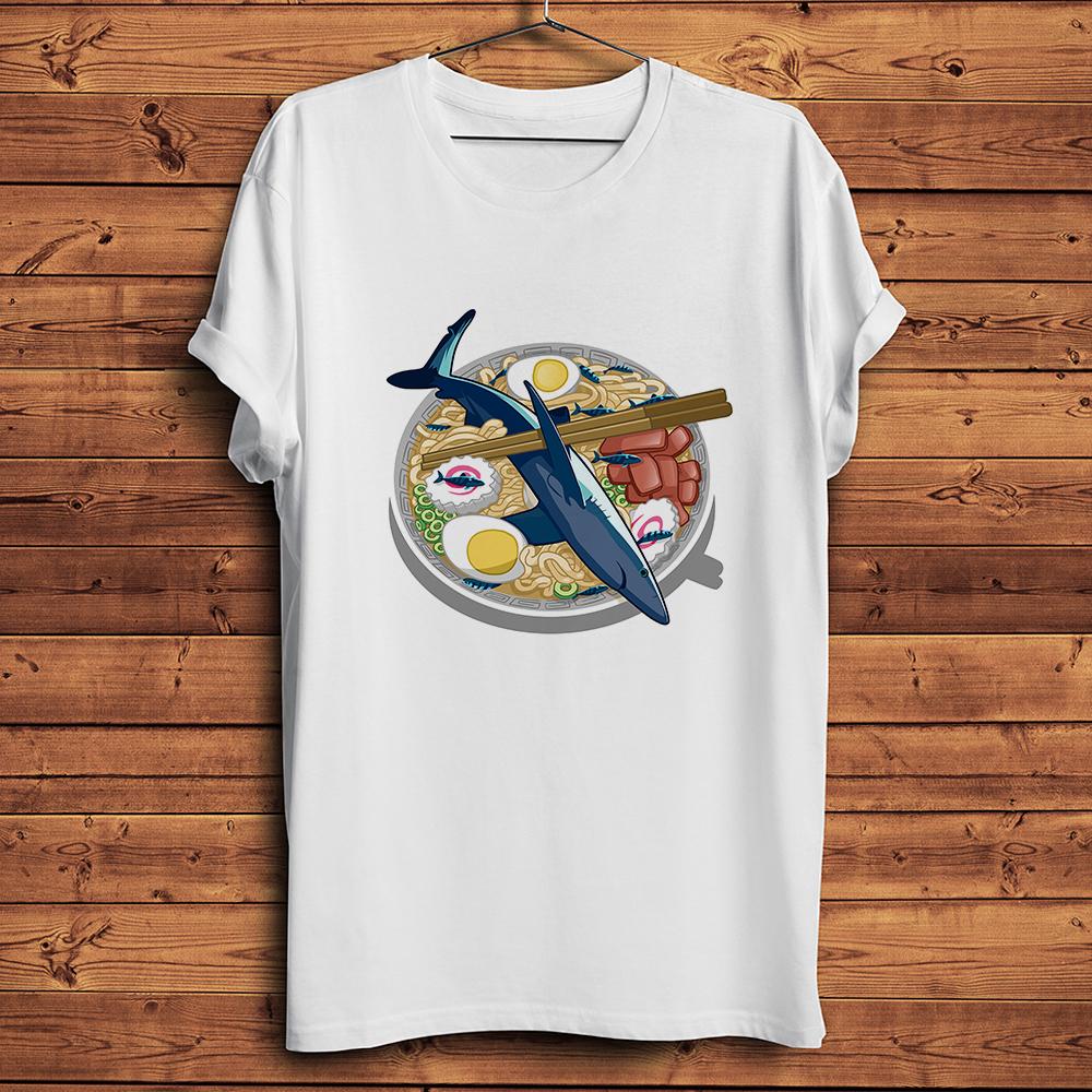 Shark Ramen Noodle Funny T Shirt Men,Summer White Casual Short Sleeve Tshirt,Unisex Tee,Streetw