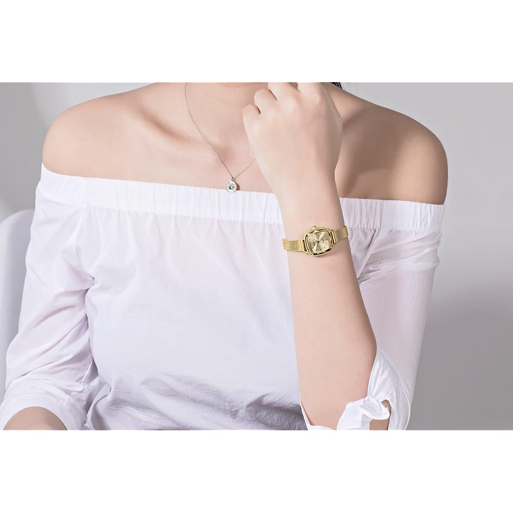 "Fashion Quartz Women's Watch Gold Slim Mesh Band Waterproof Simple Design"