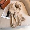 Womens Warm Thick Wool Blend Scarf Long Shawl With Tassels Winter Solid Color Fashion Accessory