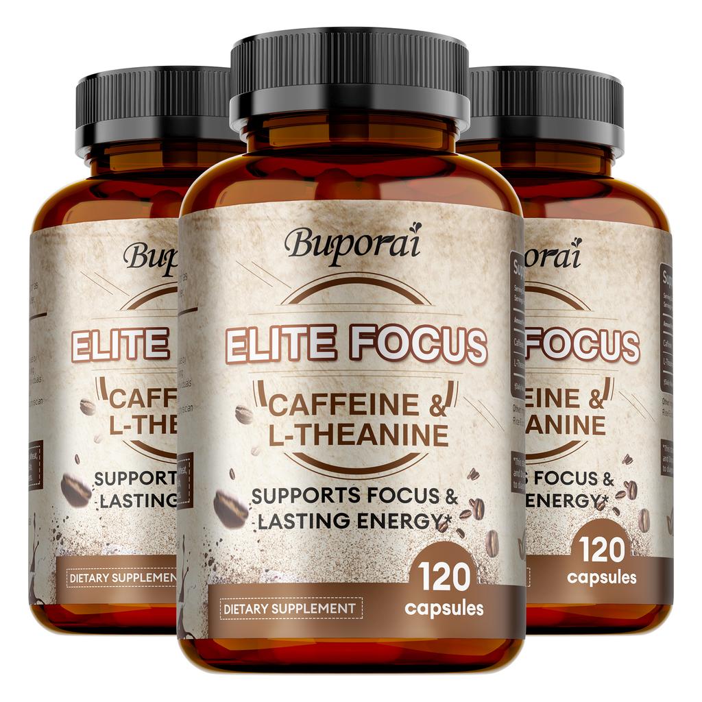 Buporai Elite Focus Dietary Supplement, Contains Caffeine + L-Theanine, Daily Nutritional Supplement
