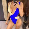 Splicing Deep V Neck Cross Back One Piece Swimsuit Women Swimwear Female Monokini Scrunch Butt Bather Bathing Suit Swim
