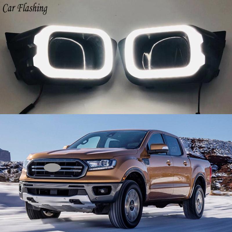 2PCS For Ford Ranger T8 LED Car DRL Daytime Running Light driving fog lamp with Turning Yellow Signal