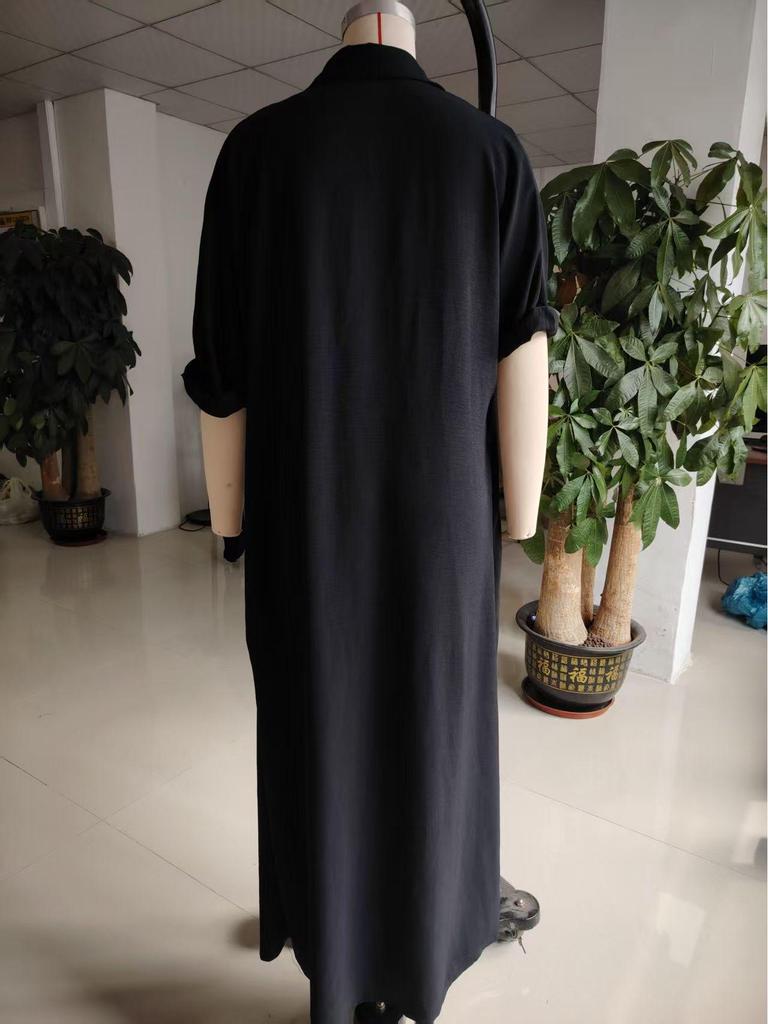 2026 Spring Women's Color-block Cotton Linen Shirt Dress