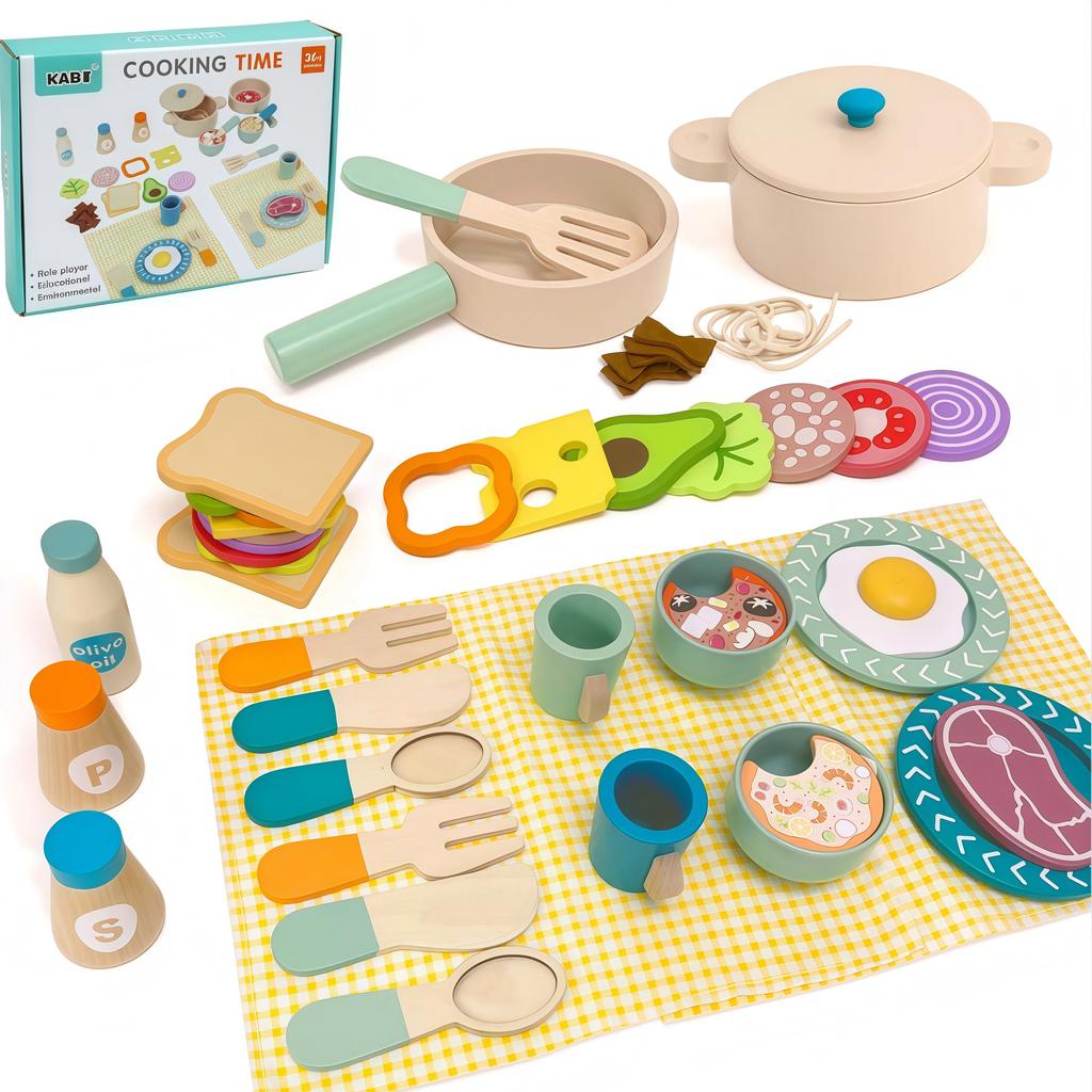 Kids Kitchen Toys Wooden Simulation Kitchen Toy Pretend Play Cooking Toy Role Play Game Early Educational Toy for Girl Boy Gifts