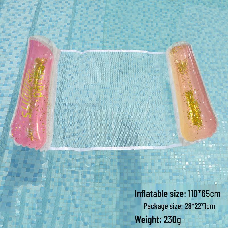 Portable Foldable PVC Striped Water Lounge Chair with Hanging Net - Single Inflatable Floating Bed