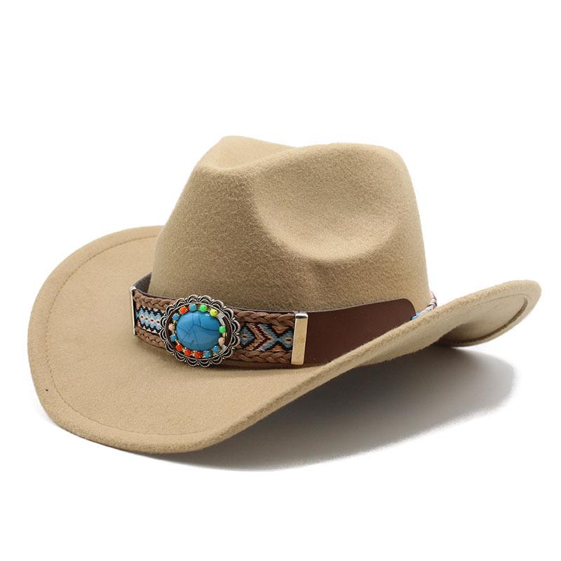 2022 Ethnischer Stil Cowboy-Zylinderhut, Gewellter Filzhut, Amerikanischer Western Outdoor Reithut, Cowboyhüte für Damen und Herren