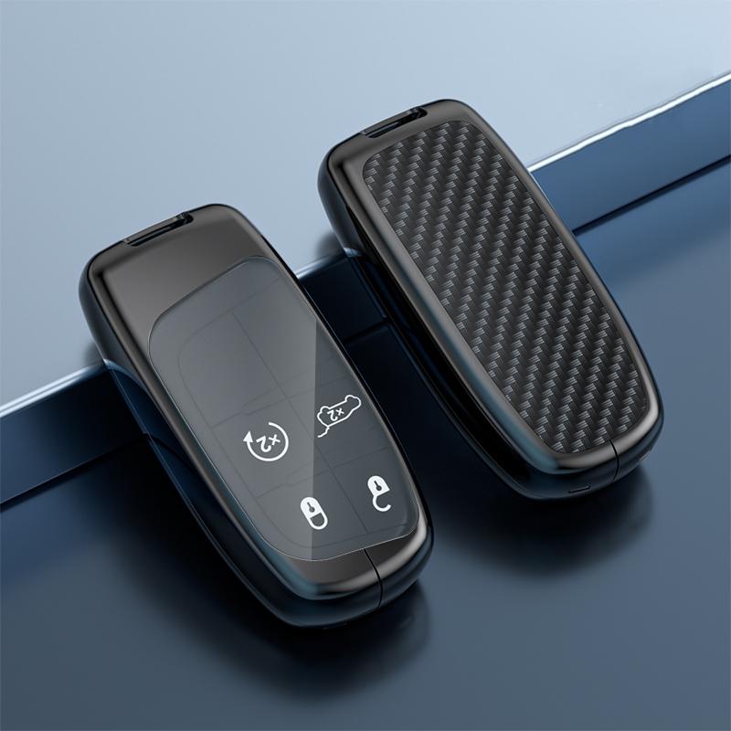 Car Accessories Interior Metal Alloy+ABS Car Remote Key Case Smart Key Shell Bag Covers Compatible with Jeep Dodge Chrysler gun black