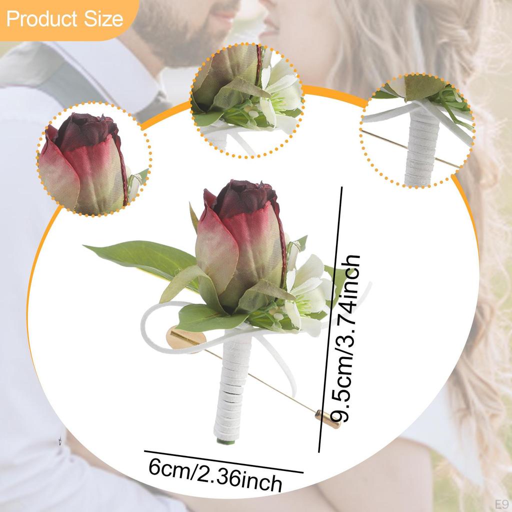 Men Wedding Boutonniere Brooch Pin Romantic Artificial Rose Flower Suit Decoration for