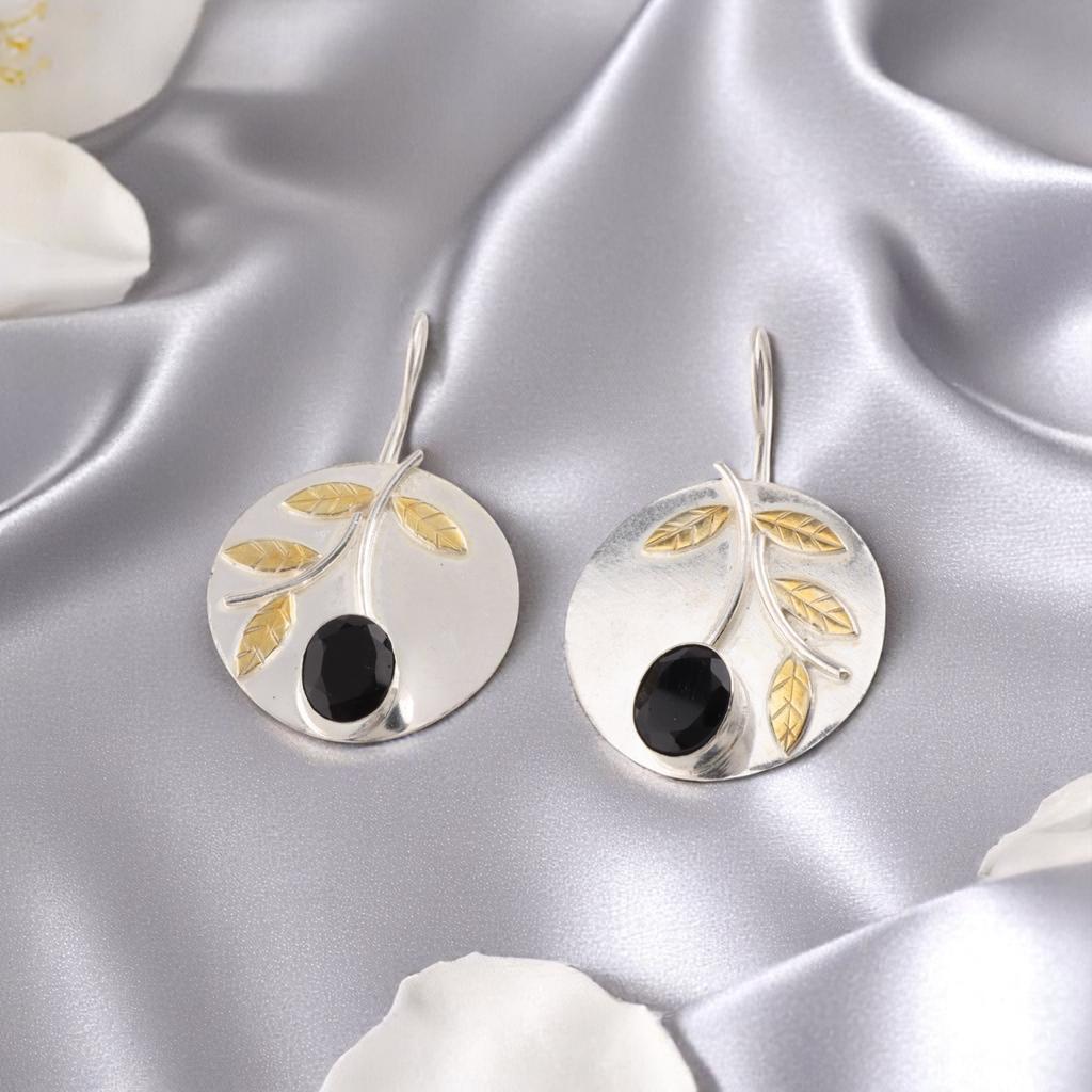 Black Onyx Gemstone 925 Sterling Silver Jewelry Handmade Earrings1.73" For Women EE-176-8