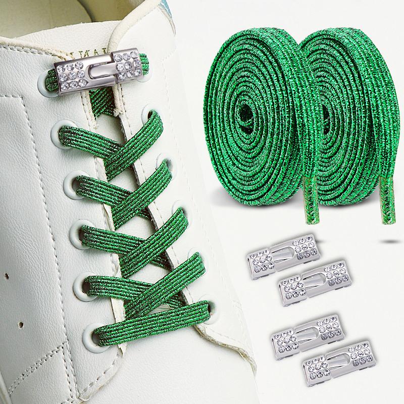 2 Paia di Lacci per Scarpe Elastici Glitterati - Lacci Elastici Colorati Senza Nodo - Accessorio per Scarpe con Fermagli a Croce Diamantati Bling per Indossarli Facilmente