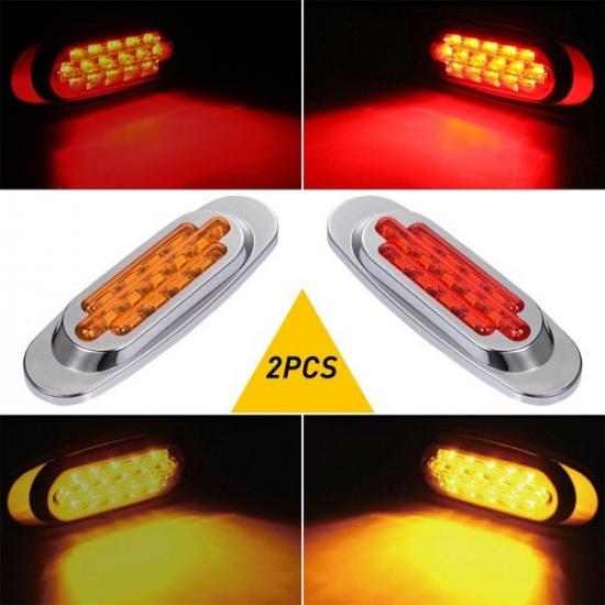 10X Amber Red Oval 16 LED Side Clearance Marker Lights Car Truck Trailer RV EOA