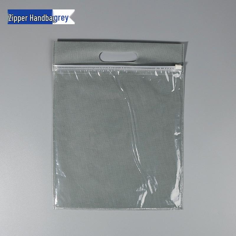 Semi-transparent Thickened Non-woven Zipper Bag with Handle for Clothes, Shoes, and Socks Storage.