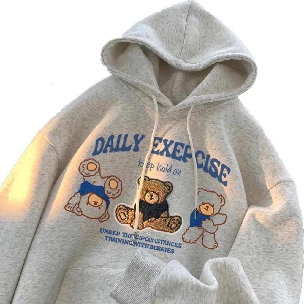 Women's American-Style Cotton Hooded Sweatshirt - Autumn/Winter Loose Fit Printed Pullover Hoodie