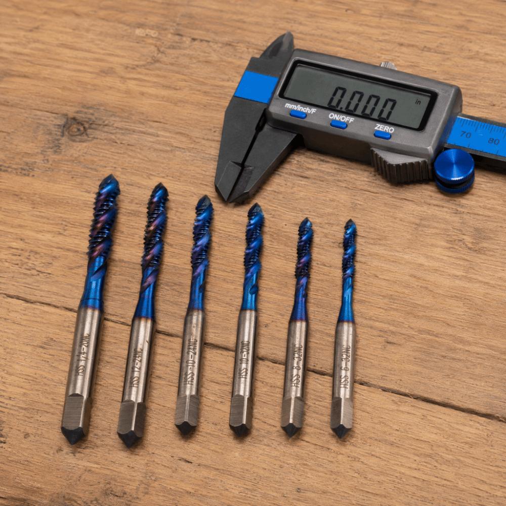 6pcs High Speed Steel Screw Thread Tap Blue Coated Machine Tap Bit Durable Metric Tap Set For Metal