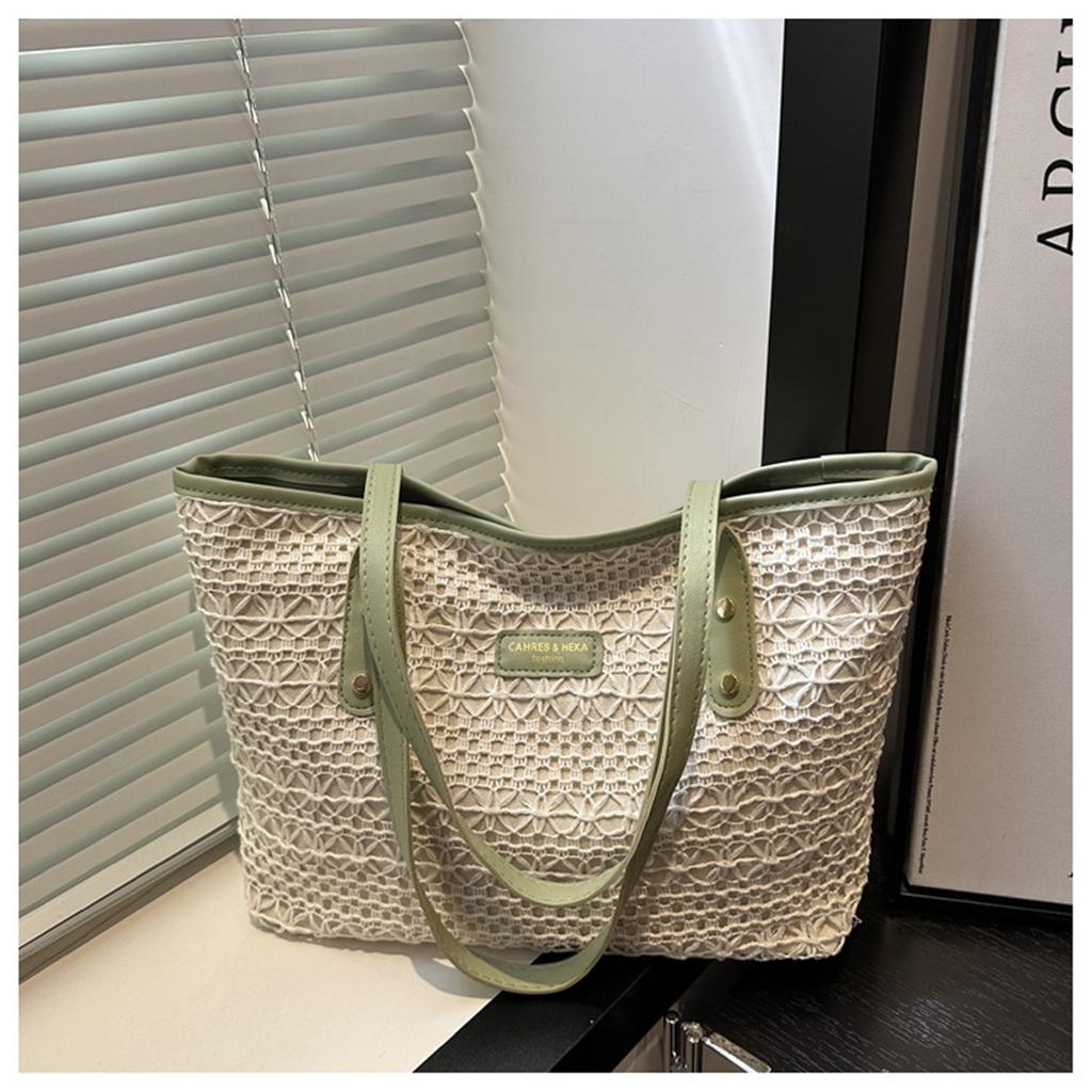 Frisches Temperament Modedesign Ozeanisches Colorblocking Strohstruktur Einzelne Schulter Achseltasche Damen