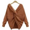 European Fashion Batwing Sleeve Knit Sweater with Cross Back Design for Women