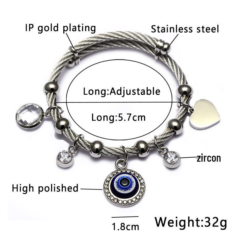 Edelstahl Elastisches Böses Auge Fatima Armband mit Türkischen Islamischen Motiven