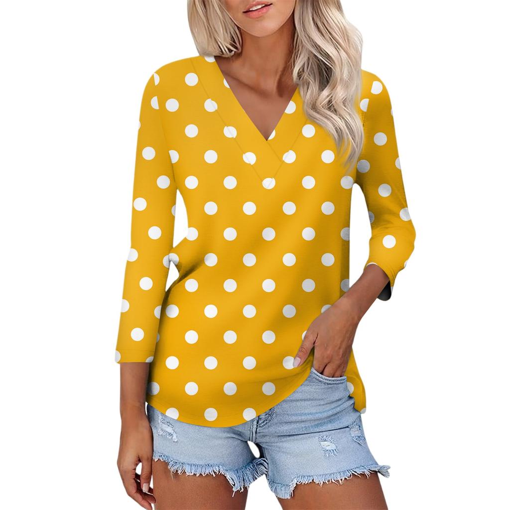 Top Casual da Donna Moda Sexy Comodo Scollo a V Maculato Manica a Tre Quarti