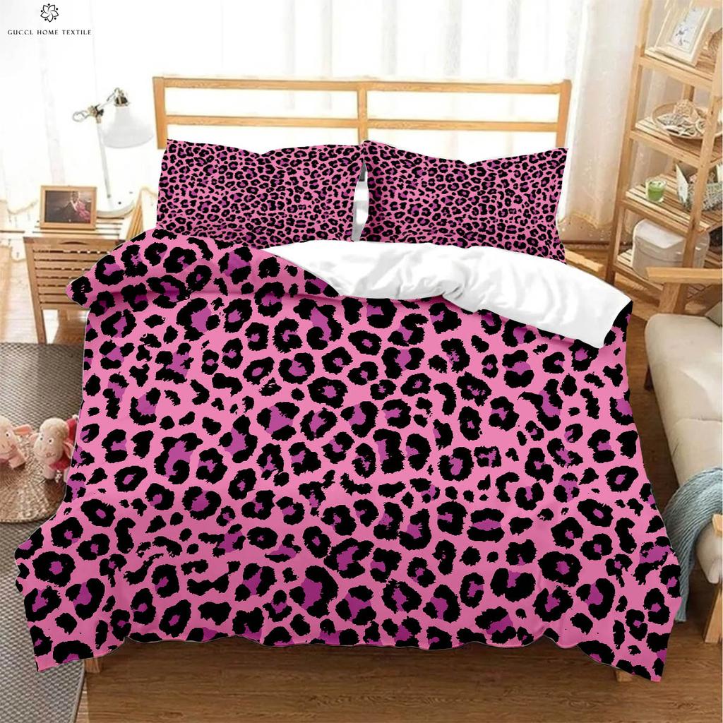 Pink Leopard Black and White Simple Print Duvet Cover 100% Polyester Bedding Set Quilt Cover Pillowcase Three-piece Set
