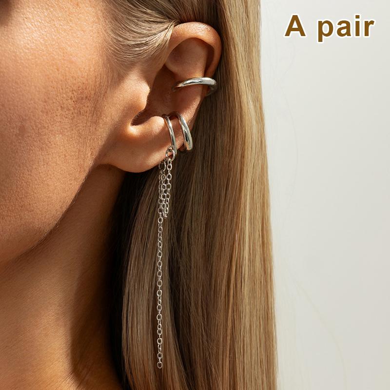 1/2Pcs Long Tassel Chain Ear Cuff Ear Clip Without Hole C Shape Earring For Women Cartilage Pearl Chain Clip Earrings Jewelry