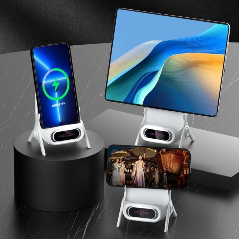 15W Portable Mini Chair Wireless Charger Stand Desktop Super Fast charging With Speaker function Universal Mobile Phone stand