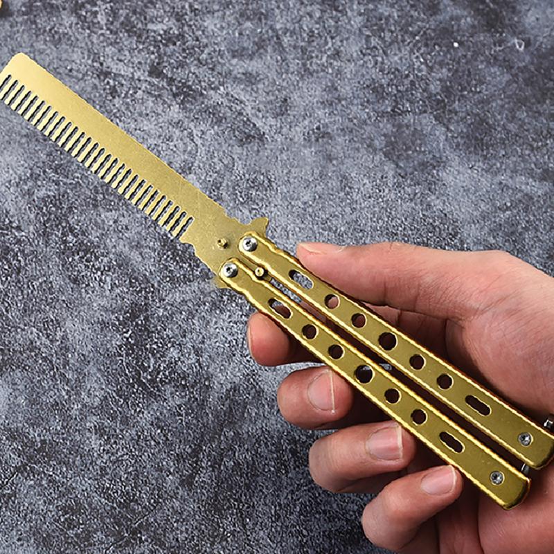 New! Foldable Butterfly Training Knife Not Edged Hollow Stainless Steel Practice Comb Hand Training Tool