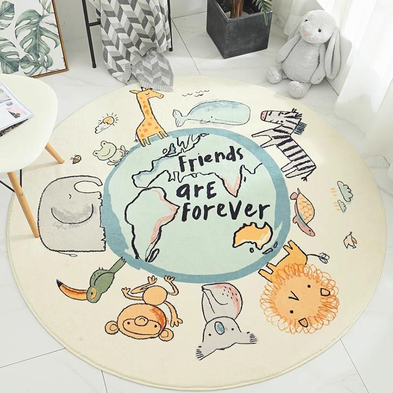 

Round Living Room Carpet Cute Ins Style Animal Pattern Bedroom Bedside Rug Large Area Plush Sofa Coffee Table Mat Tapis Diameter 80cm