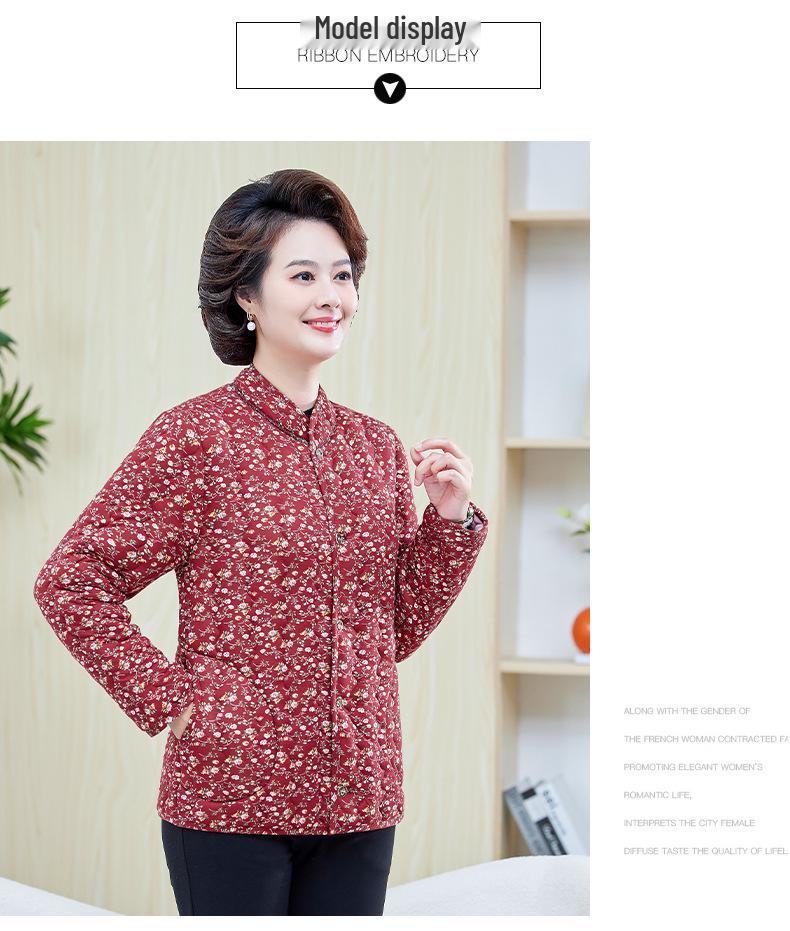 Mom's Floral Plush Winter Jacket - Thickened Cotton, Lightweight for Mid-Aged & Elderly