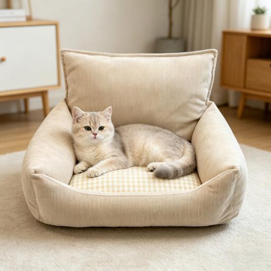 Cat Sofa Thickened High-Elastic Filling Removable Washable Cover Sofa-Style Design for Cats and Dogs All-Season Breathable Pet Bed