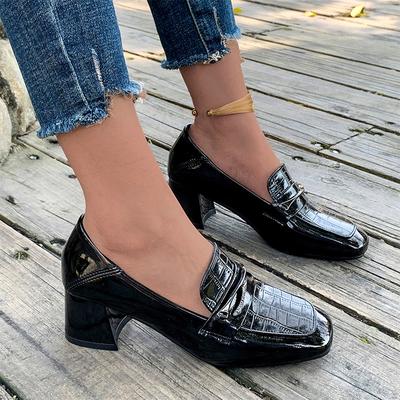 Leather High Heels Loafers Shoes Women Sandals Chunky Shallow Retro Dress Shoes Fashion New Autumn Pumps Zapatillas Mujer