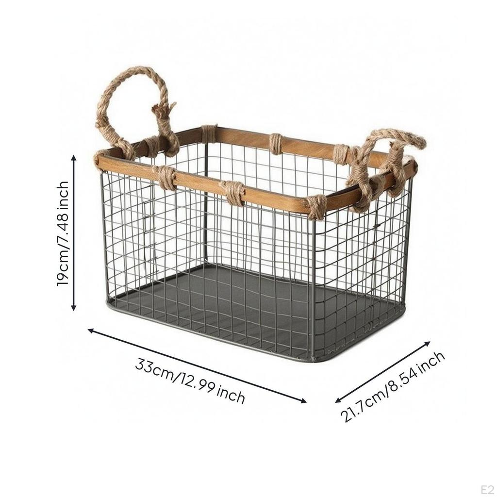 WireGrid Basket Rope Handles Rectangular Storage Design Organizer Bin L