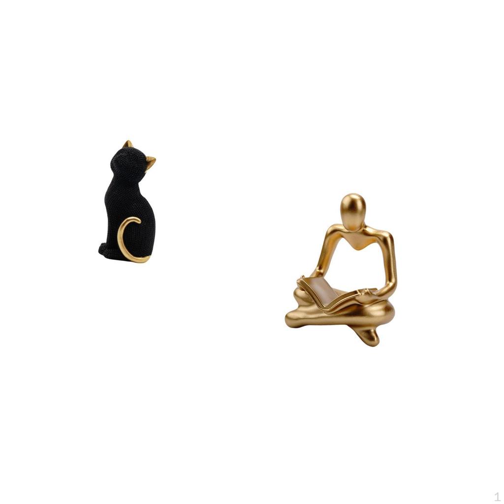 Resin Cat Thinker Statue Decorative Figurine Abstract Animal Sculpture Collectible Ornament for