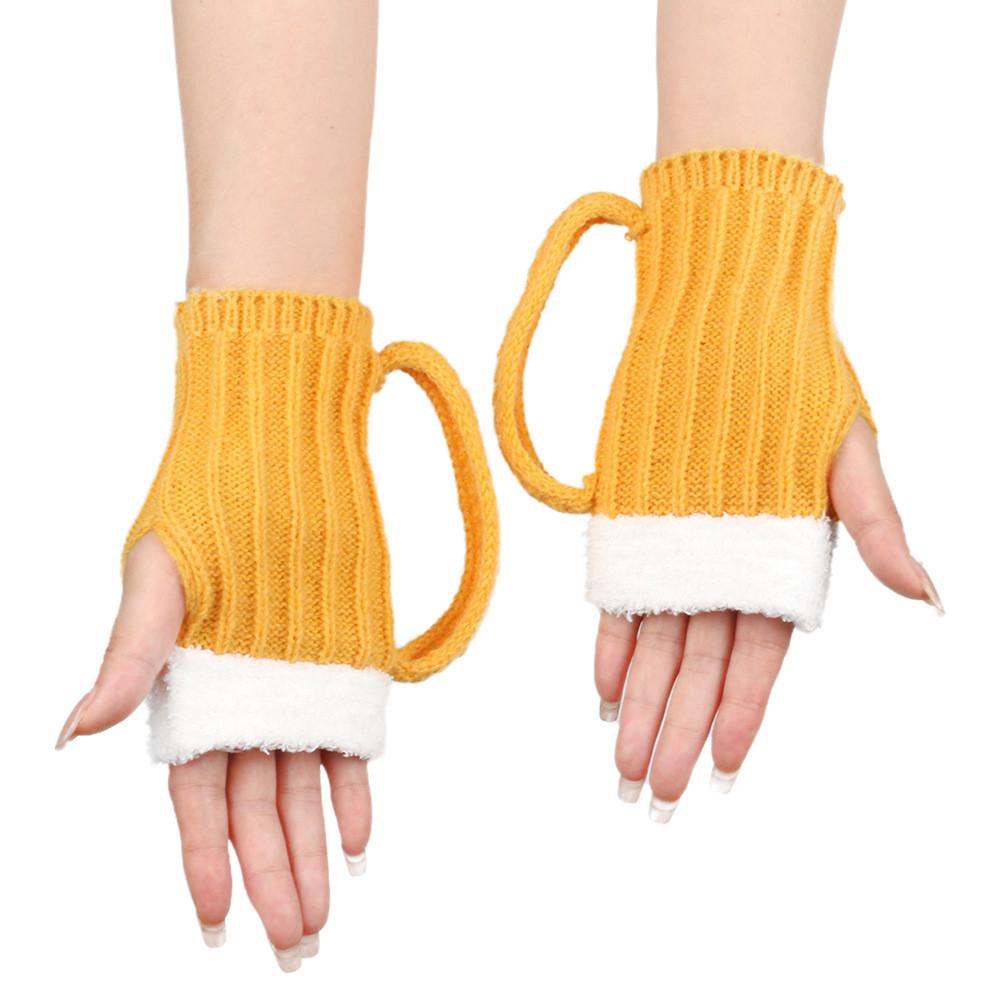Unique 3d Design Yellow Fingerless Gloves For Winter Beer Lovers Cozy And Stylish