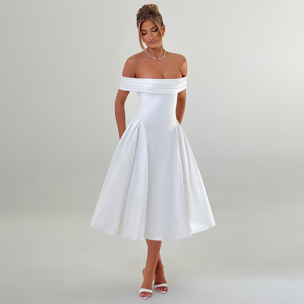 Women's European & American Off-the-Shoulder Backless Dress - Solid Color, Long and Sexy Fashion Style (2026 In Stock)