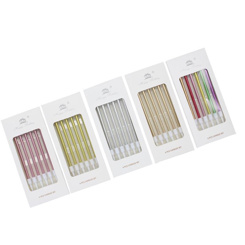 Cake Candles Electroplated Gold Silver Metal Texture Long Pole Retro Pencil Birthday Party Colorful Candles