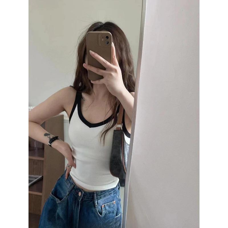 All Strap with Chest Pad One Cup Inside To Wear Slim-fit Sleeveless Bottom Coat Color Vest Woman